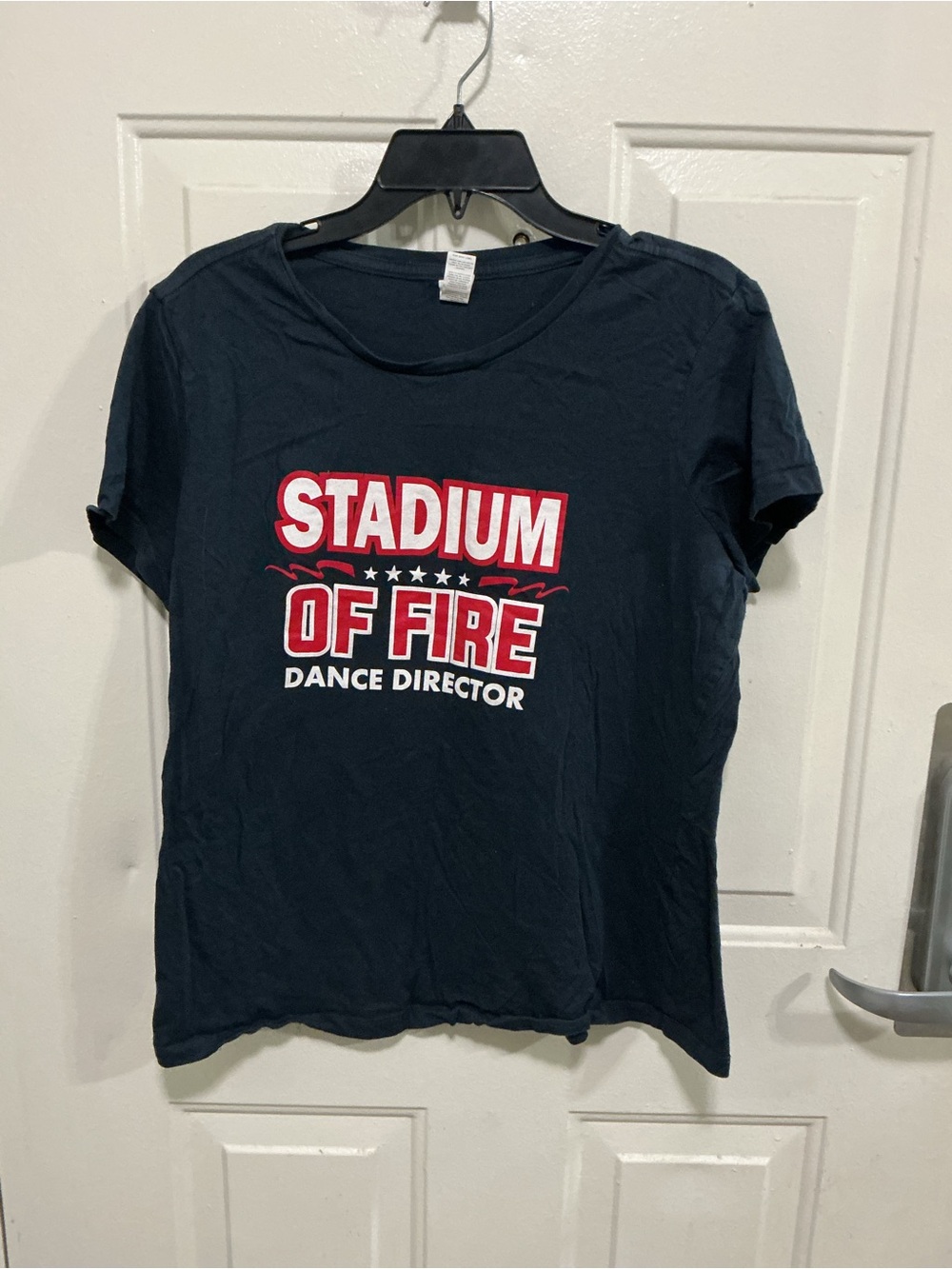 District Black Tee with Red & White 'Stadium of Fire' Print